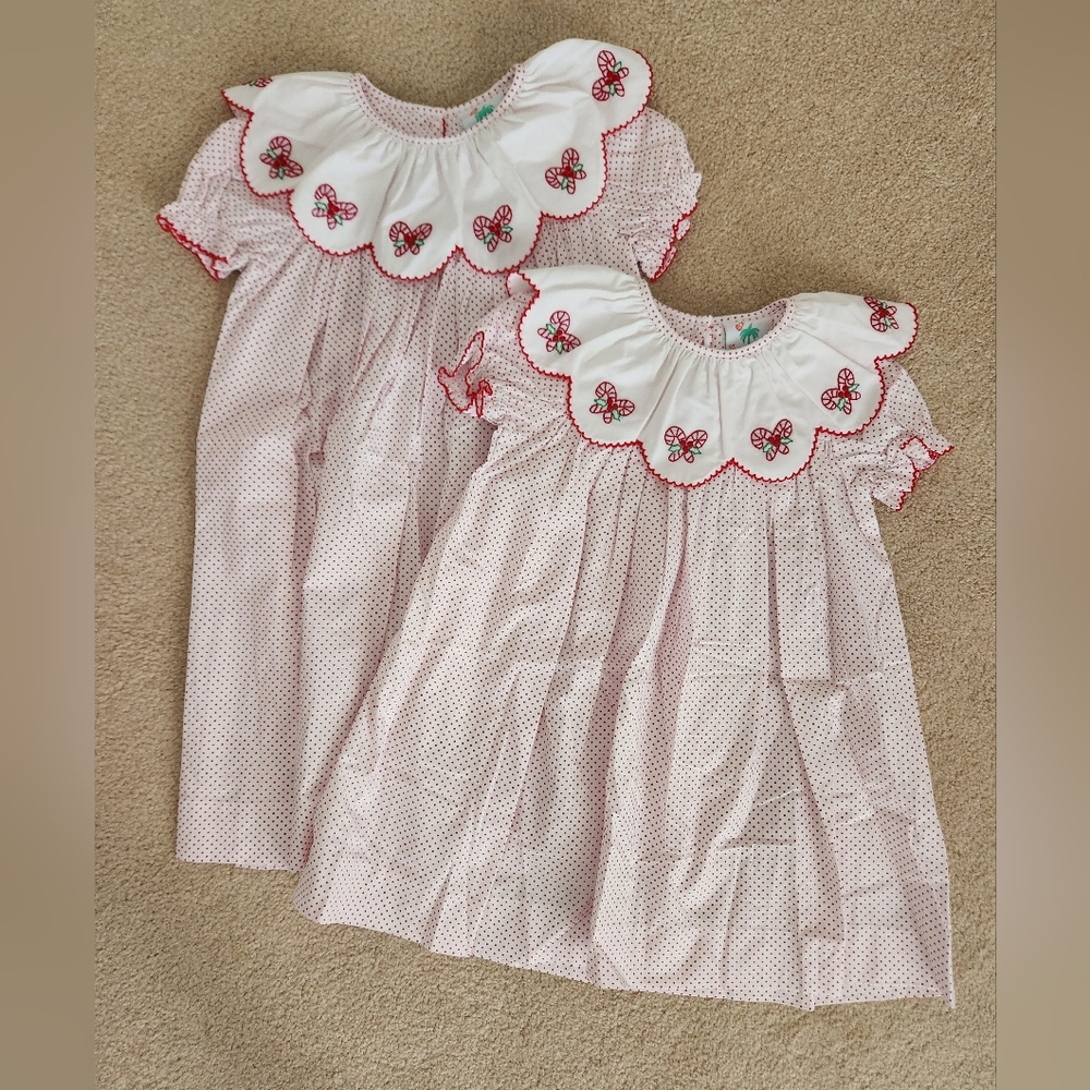 Shrimp & Grits Kids Christmas dresses, size 2T (NWOT) and 4T (NWT).